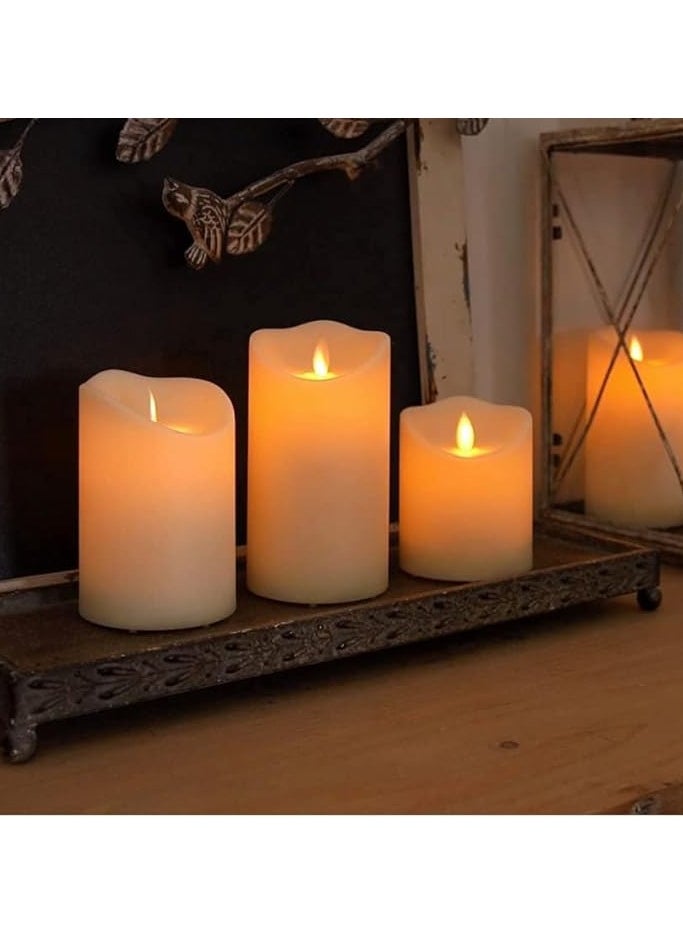 Generic - Flameless LED Candle Flickering Real Wax Faux Wick Moving Flame Effect Set of 3 Ivory Real Wax Pillar LED Candles Battery Operated with Remote Controller - Image 1