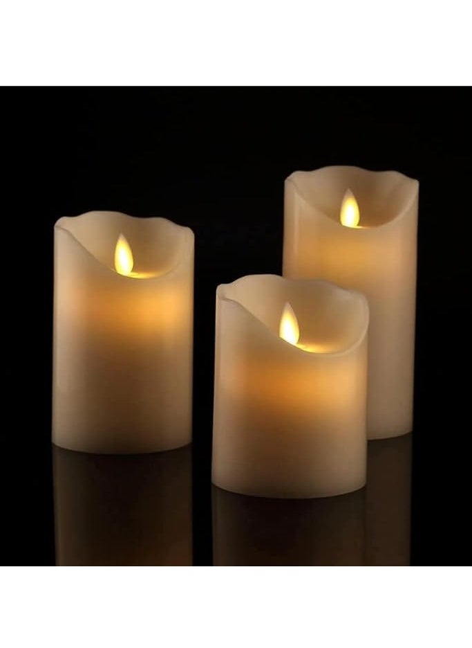 Generic - Flameless LED Candle Flickering Real Wax Faux Wick Moving Flame Effect Set of 3 Ivory Real Wax Pillar LED Candles Battery Operated with Remote Controller - Image 1