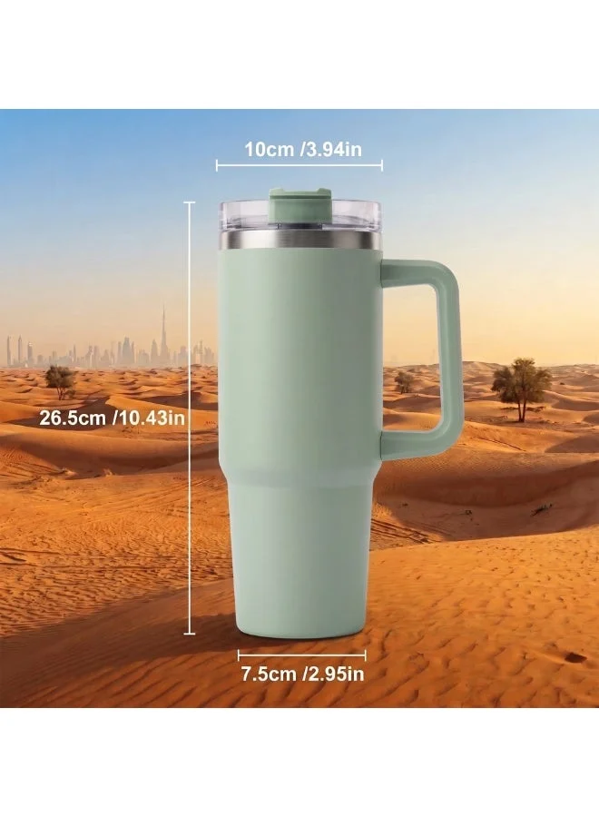 Mobcos Mobcos Plain Insulated Travel Tumbler 1200ml | Stainless Steel Vacuum Flask with Handle, Straw & Leakproof Lid | Reusable Coffee Mug | Water Bottle | Light Green