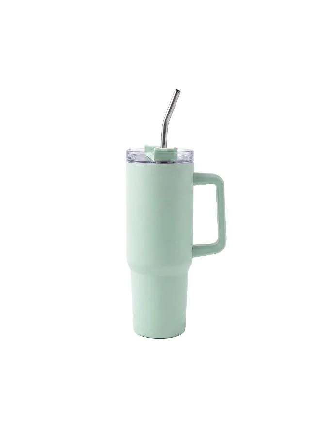 Mobcos Mobcos Plain Insulated Travel Tumbler 1200ml | Stainless Steel Vacuum Flask with Handle, Straw & Leakproof Lid | Reusable Coffee Mug | Water Bottle | Light Green