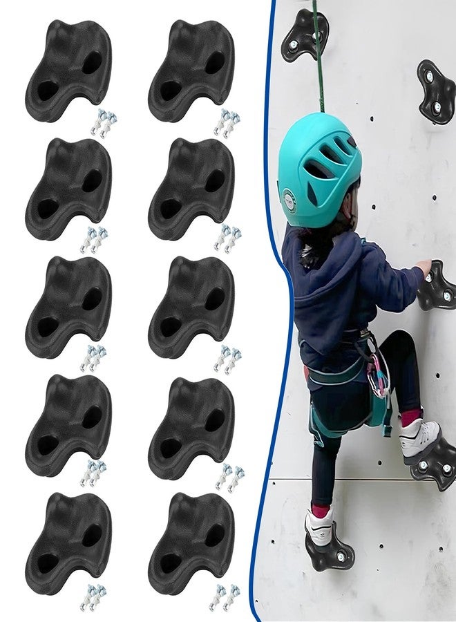 TeamSky Rock Climbing Holds,10PCS Plastic Textured Comfortable Rock Climbing Stone Rocks Wall Stones with Screw Pad and Nut for Outdoor Indoor Climbing Playground Accessories Rock Wall Climbing Kit(Black) - Image 1