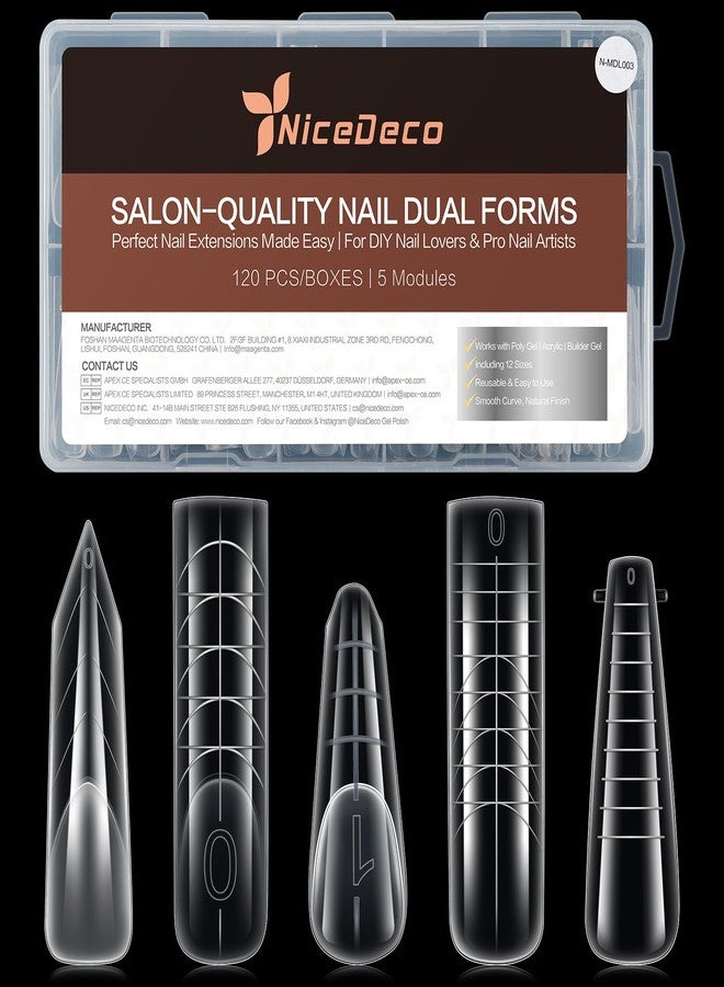 Nicedeco Poly Extension Gel Dual Nail Forms, 120pcs Nail Molds for Builder Extension, 5 Style 12 Size Dual Forms for Gel Nail Tips Nail Art Design Salon DIY Kit 3 - Image 1