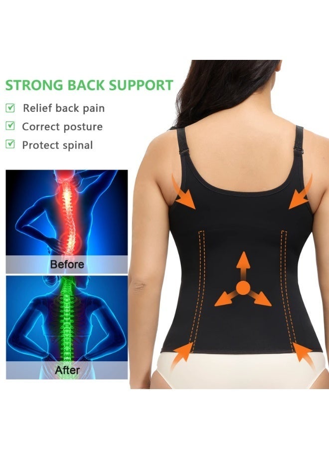 Arabest Adjustable Back Support Straightener,Posture Corrector with Zipper,3 Rows Closure,Tummy Control Body Shaper,Black - Image 2