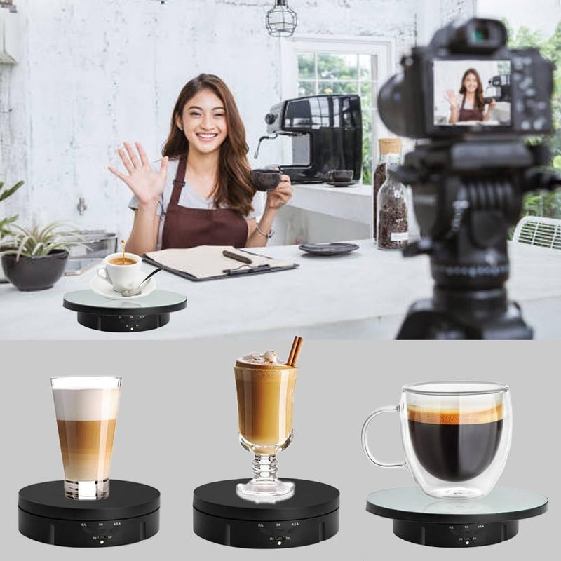 JAYEGT 3 in 1 Motorized Rotating Display Stand with 5.74/7.08/8.66 inch Replacement Mirror Coverï¼Œ 22lbs Load , 360 Degree Electronic Turntable for Photography Products Shows, Jewelry (Mirror/3 in1 / Black/ NO Remote controller) - Image 3