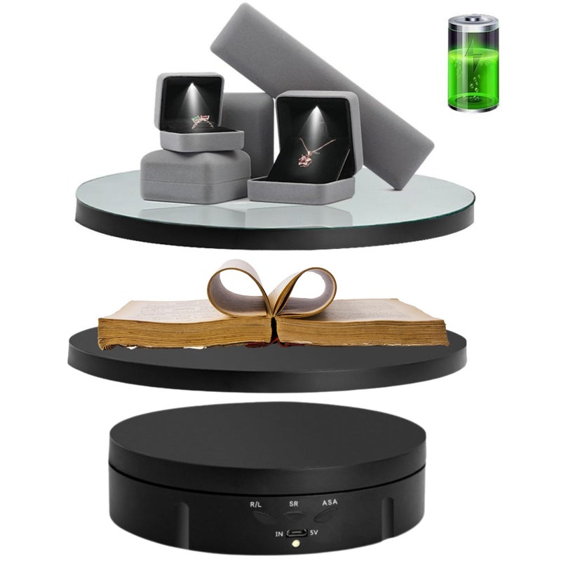 JAYEGT 3 in 1 Motorized Rotating Display Stand with 5.74/7.08/8.66 inch Replacement Mirror Coverï¼Œ 22lbs Load , 360 Degree Electronic Turntable for Photography Products Shows, Jewelry (Mirror/3 in1 / Black/ NO Remote controller) - Image 1