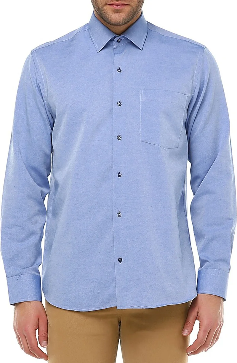 Varetta Men's Sky Blue Classic Cut Pocket Straight Long Sleeve Shirt