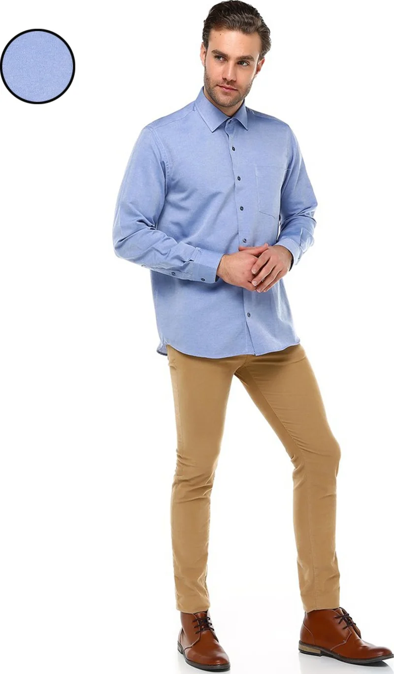 Varetta Men's Sky Blue Classic Cut Pocket Straight Long Sleeve Shirt