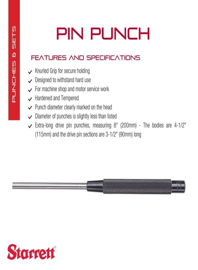 ستارريت مثقاب دبابيس ستاريت طويل للغاية بمقبض مُخَدِّر لدقّ الدبابيس داخل قطعة العمل أو خارجها - فولاذ مُقَسّى ومُقَسّى، بطول 8 بوصات، وقطر ثقب 1/4 بوصة - 248 درجة مئوية - Image 2