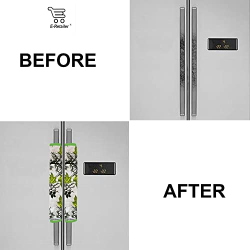 E-Retailer® Polyester 3-Layered Fridge Handle Cover Set of 2Pcs. For Refrigerator and Microwave oven (Color-Floral Green, Size-12x6 Inch) - Image 5
