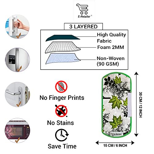 E-Retailer® Polyester 3-Layered Fridge Handle Cover Set of 2Pcs. For Refrigerator and Microwave oven (Color-Floral Green, Size-12x6 Inch) - Image 2