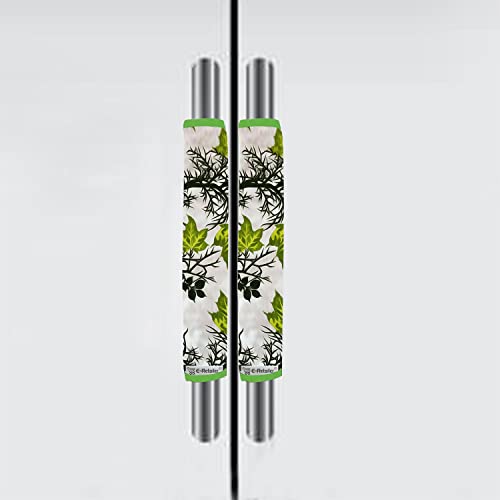 E-Retailer® Polyester 3-Layered Fridge Handle Cover Set of 2Pcs. For Refrigerator and Microwave oven (Color-Floral Green, Size-12x6 Inch) - Image 1