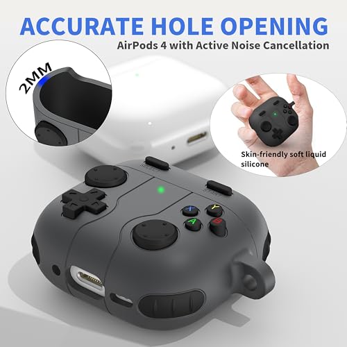 DamonLight Game Case for AirPods 4 Cover Shock-Proof Protective Silicone Case with Cleaning Pen and Keychain Accessories for Apple Airpods 4th Generation (Black) - Image 2