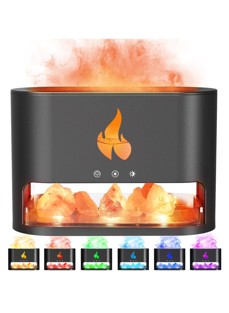 SYOSI Fireplace Flame Essential Diffuser, Aromatherapy Essential Oil Diffuser, 250ml Himalayan Salt Lamp Diffuser, Cool Mist Ultrasonic Humidifier for Bedroom,Office,Home, Auto Shut-Off, Night Light (Black) - Image 1