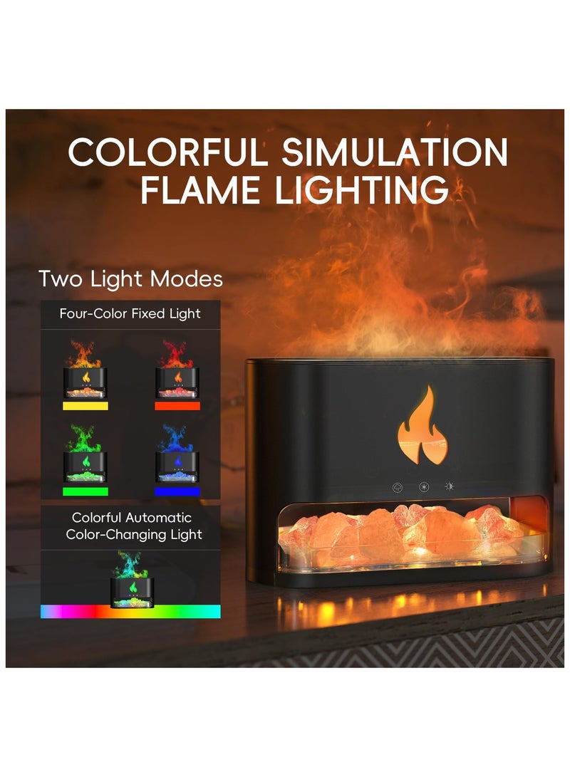 SYOSI Fireplace Flame Essential Diffuser, Aromatherapy Essential Oil Diffuser, 250ml Himalayan Salt Lamp Diffuser, Cool Mist Ultrasonic Humidifier for Bedroom,Office,Home, Auto Shut-Off, Night Light (Black) - Image 2