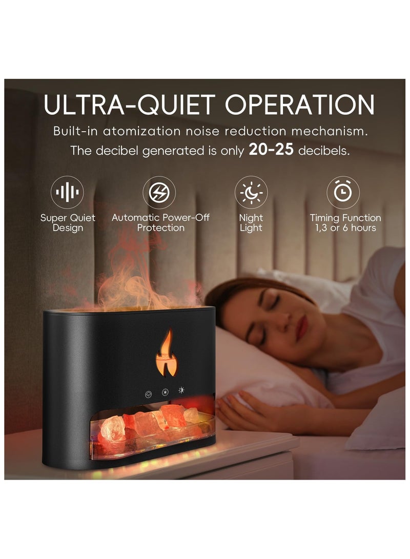 SYOSI Fireplace Flame Essential Diffuser, Aromatherapy Essential Oil Diffuser, 250ml Himalayan Salt Lamp Diffuser, Cool Mist Ultrasonic Humidifier for Bedroom,Office,Home, Auto Shut-Off, Night Light (Black) - Image 3