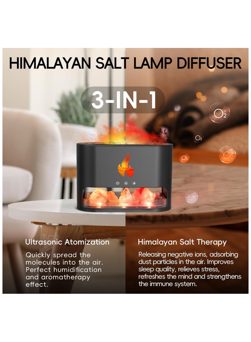 SYOSI Fireplace Flame Essential Diffuser, Aromatherapy Essential Oil Diffuser, 250ml Himalayan Salt Lamp Diffuser, Cool Mist Ultrasonic Humidifier for Bedroom,Office,Home, Auto Shut-Off, Night Light (Black) - Image 4