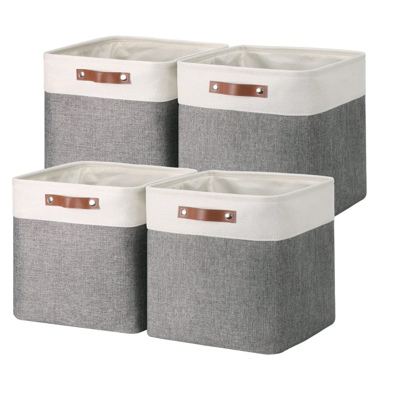 Temary 13 Inch Storage Cubes Baskets Fabric Storage Bins Cube Storage Baskets with PU Leather Handle Clothes Basket for Gift Large Baskets for Storage Toys Books Blankets