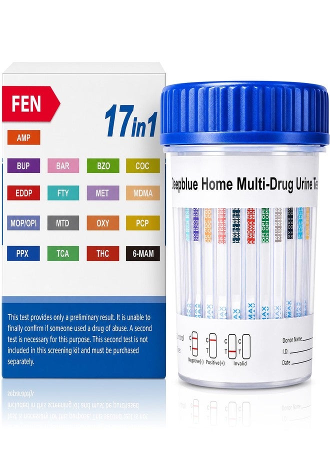 Deepblue كوب اختبار البول متعدد المخدرات من ديب بلو، طقم اختبار منزلي لـ 17 نوعًا من المخدرات، يكشف عن THC، وOPI، وAMP، وBAR، وBUP، وBZO، وCOC، وmAMP، وMDMA، وMTD، وOXY، وPCP، وEDDP، وFYL، و6-MAM، وPPX، وTCA، جاهز للاستخدام بدون وصفة طبية خلال 5 دقائق، للاستخدام في المنزل - Image 1