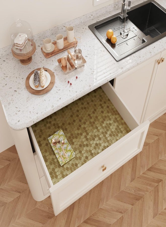CRE8TIVE Metallic Mustard Gold Peel and Stick Wallpaper Textured 12"x80" Hexagon Honeycomb Gold Wallpaper for Kitchen Fridge Vinyl Wrap Waterproof Adhesive Metallic Contact Paper for Cabinets Drawers - Image 2