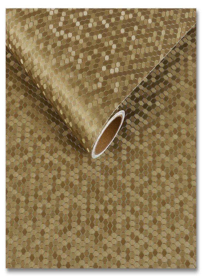 CRE8TIVE Metallic Mustard Gold Peel and Stick Wallpaper Textured 12"x80" Hexagon Honeycomb Gold Wallpaper for Kitchen Fridge Vinyl Wrap Waterproof Adhesive Metallic Contact Paper for Cabinets Drawers - Image 1