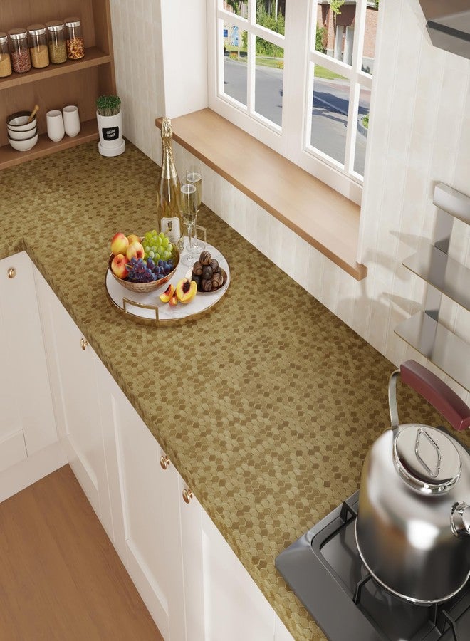 CRE8TIVE Metallic Mustard Gold Peel and Stick Wallpaper Textured 12"x80" Hexagon Honeycomb Gold Wallpaper for Kitchen Fridge Vinyl Wrap Waterproof Adhesive Metallic Contact Paper for Cabinets Drawers - Image 5