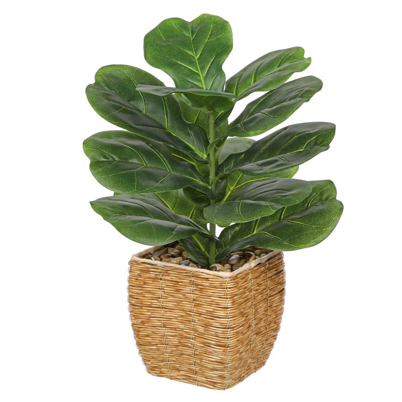 Briful Fake Plants Potted Fiddle Leaf Fig Artificial Plants Indoor Realistic Greenery Faux Plants in Square Plastic Rattan Baskets for Home Decor Farmhouse Office Weddings - Image 1
