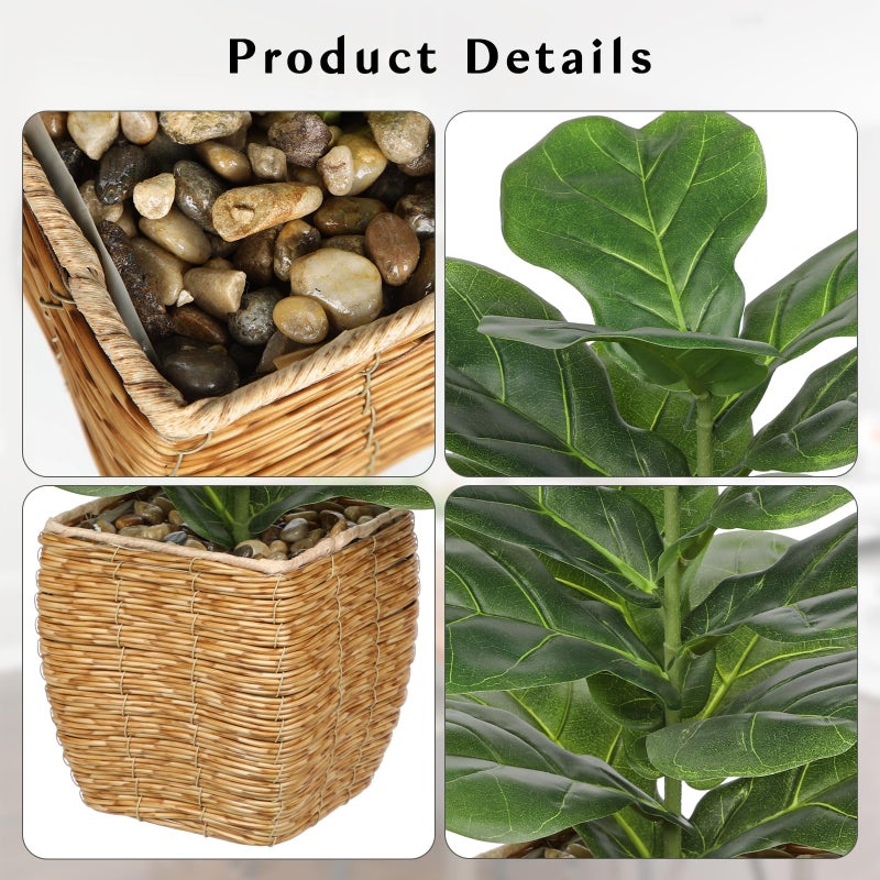 Briful Fake Plants Potted Fiddle Leaf Fig Artificial Plants Indoor Realistic Greenery Faux Plants in Square Plastic Rattan Baskets for Home Decor Farmhouse Office Weddings - Image 3