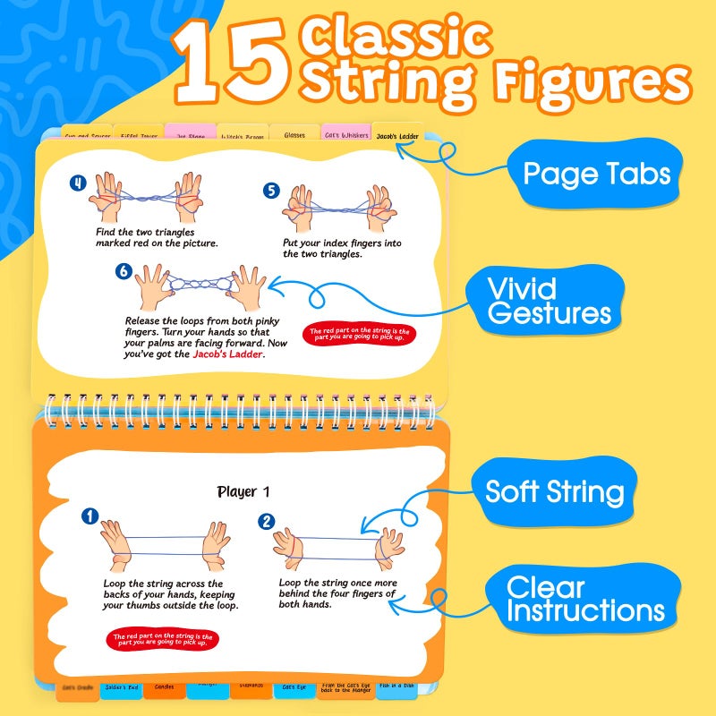 Kasfalci String Figure Game Book with String, Classic String Games with Step-by-Step Instructions, String Figure Book, Fine Motor Skills Toys, Gifts for Kids 6â€“12 Year Old, Girl Boy Gift, Kids Books - Image 2
