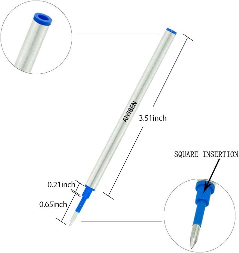 AIYIBEN 4.37 inch Rollerball Pen Refills, Roller Ball Fine Point 0.5mm, Blue Ink Refill Pack of Replaceable Pen Refills Medium Point (6 Pack) - Image 2