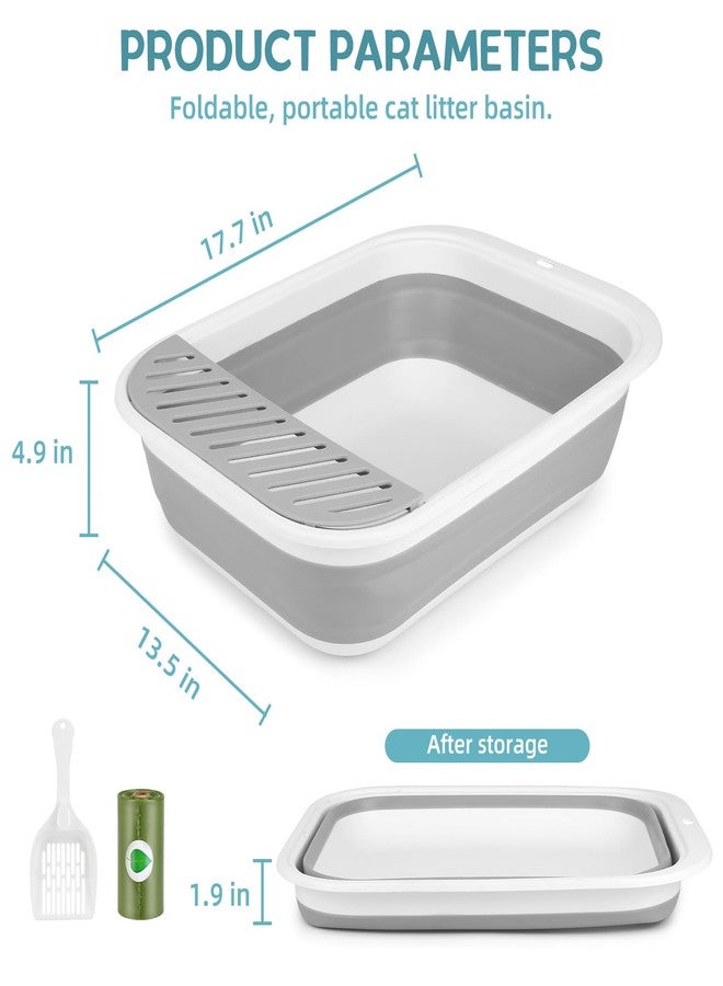 ShineMe Collapsible Kitty Litter Box, ShineMe Open Top Cat Litter Tray with Scoop and Litter Bag, Anti-Splashing Waterproof Cat Toilet Potty Pan 17.7” x 13.5”, Grey - Image 4