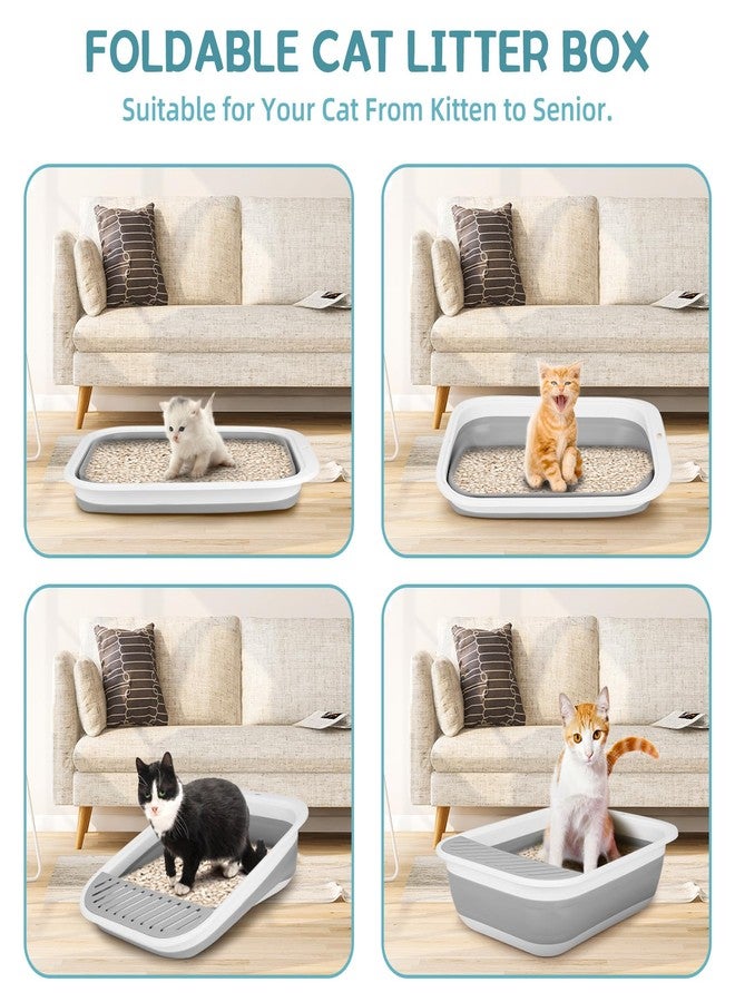 ShineMe Collapsible Kitty Litter Box, ShineMe Open Top Cat Litter Tray with Scoop and Litter Bag, Anti-Splashing Waterproof Cat Toilet Potty Pan 17.7” x 13.5”, Grey - Image 3