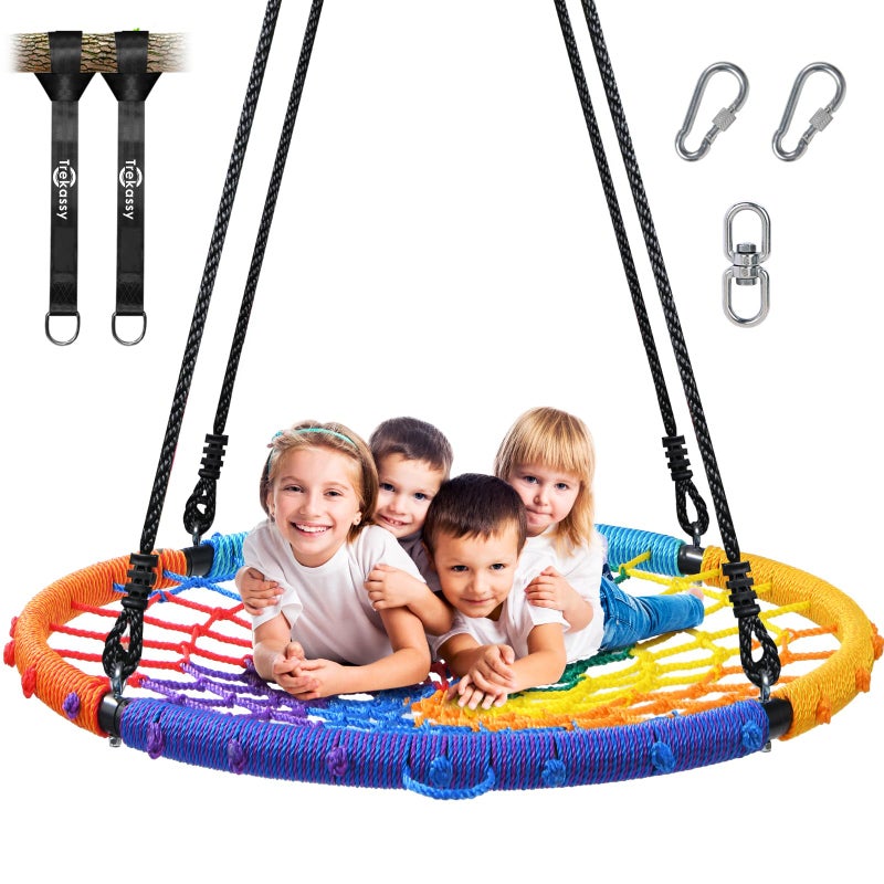 Trekassy 45 750lbs Spider Web Tree Swing for Kids Adults Outdoor Steel Frame Saucer Net Swing with Swivel Adjustable Ropes 2 Tree Hanging Straps Rainbow Patented - Image 2
