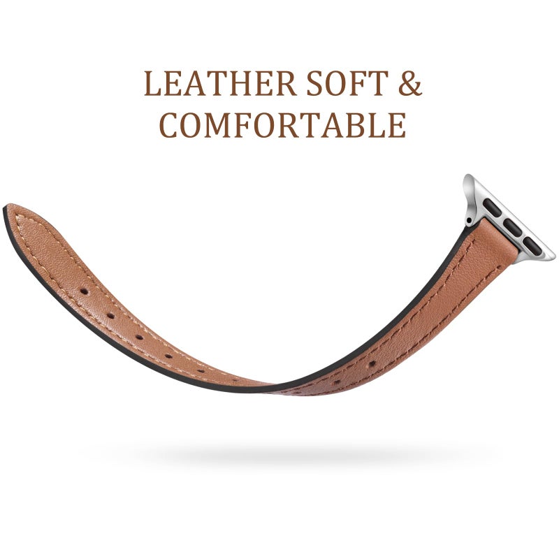 Charlam Compatible with Apple Watch Bands for Women 41mm 40mm 38mm 42mm 44mm 45mm, Top Grain Soft Leather Bands fit for Slim Wristband for iWatch SE, iWatch Series 11 10 9 8 7 6 5 4 3 2 1,Brown/Silver - Image 3