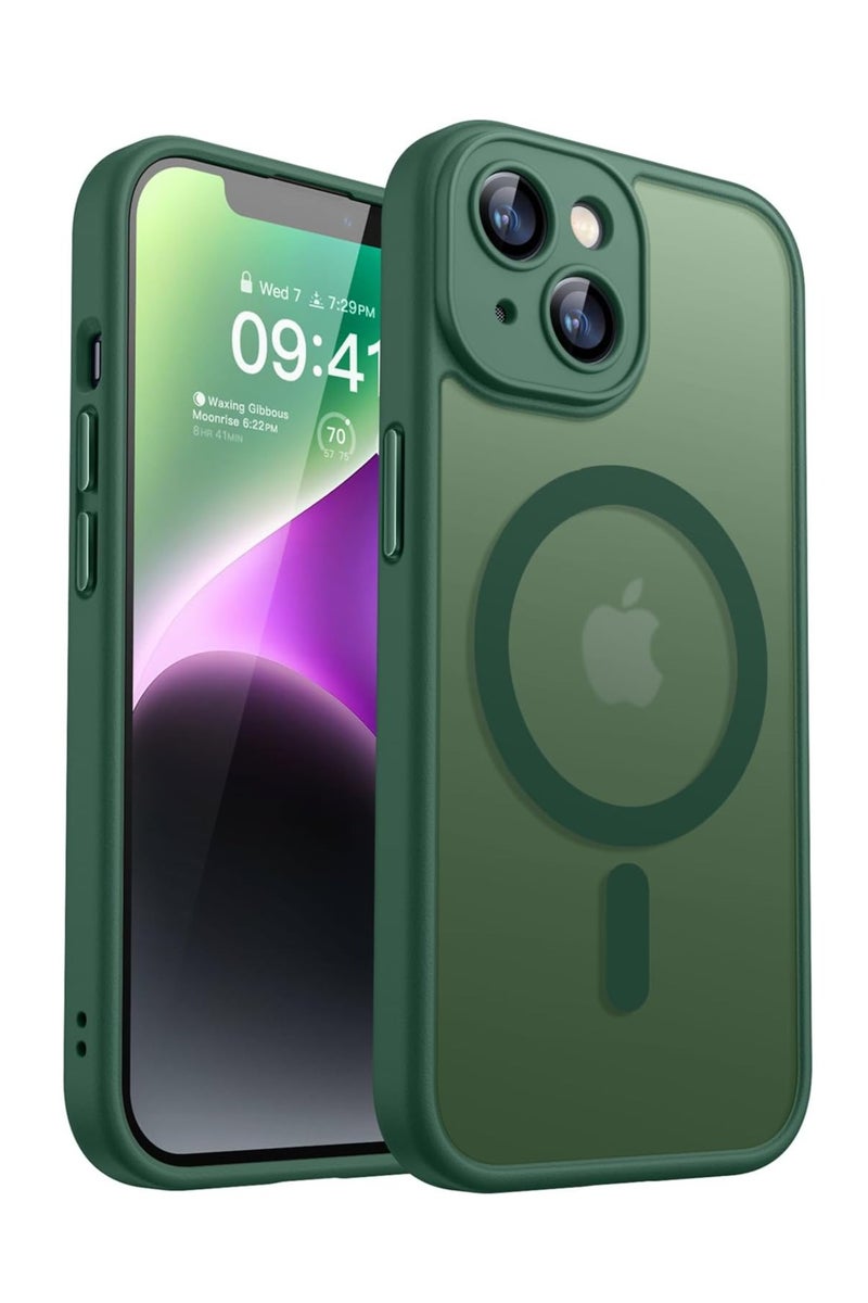 ثسؤشسث غطاء مغناطيسي لجهاز آيفون 14 بلس 6.7 بوصة، متوافق مع MagSafe، حماية كاملة للكاميرا، غطاء حماية غير لامع شفاف غير لامع مقاوم للصدمات، أخضر - Image 1