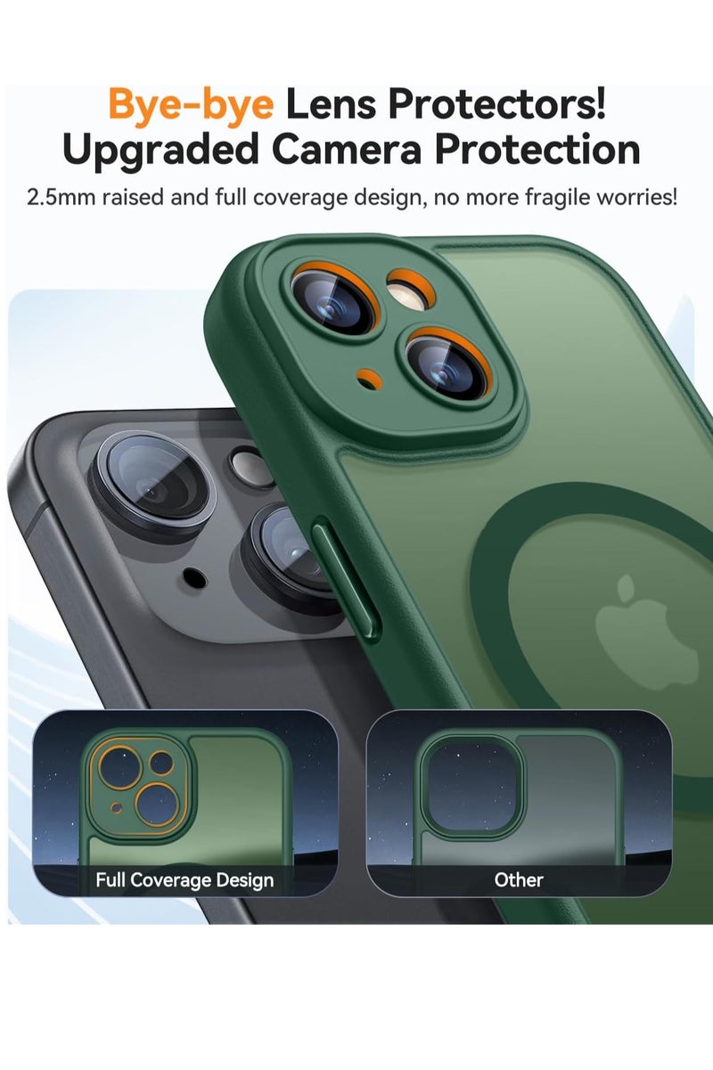 ثسؤشسث غطاء مغناطيسي لجهاز آيفون 14 بلس 6.7 بوصة، متوافق مع MagSafe، حماية كاملة للكاميرا، غطاء حماية غير لامع شفاف غير لامع مقاوم للصدمات، أخضر - Image 3