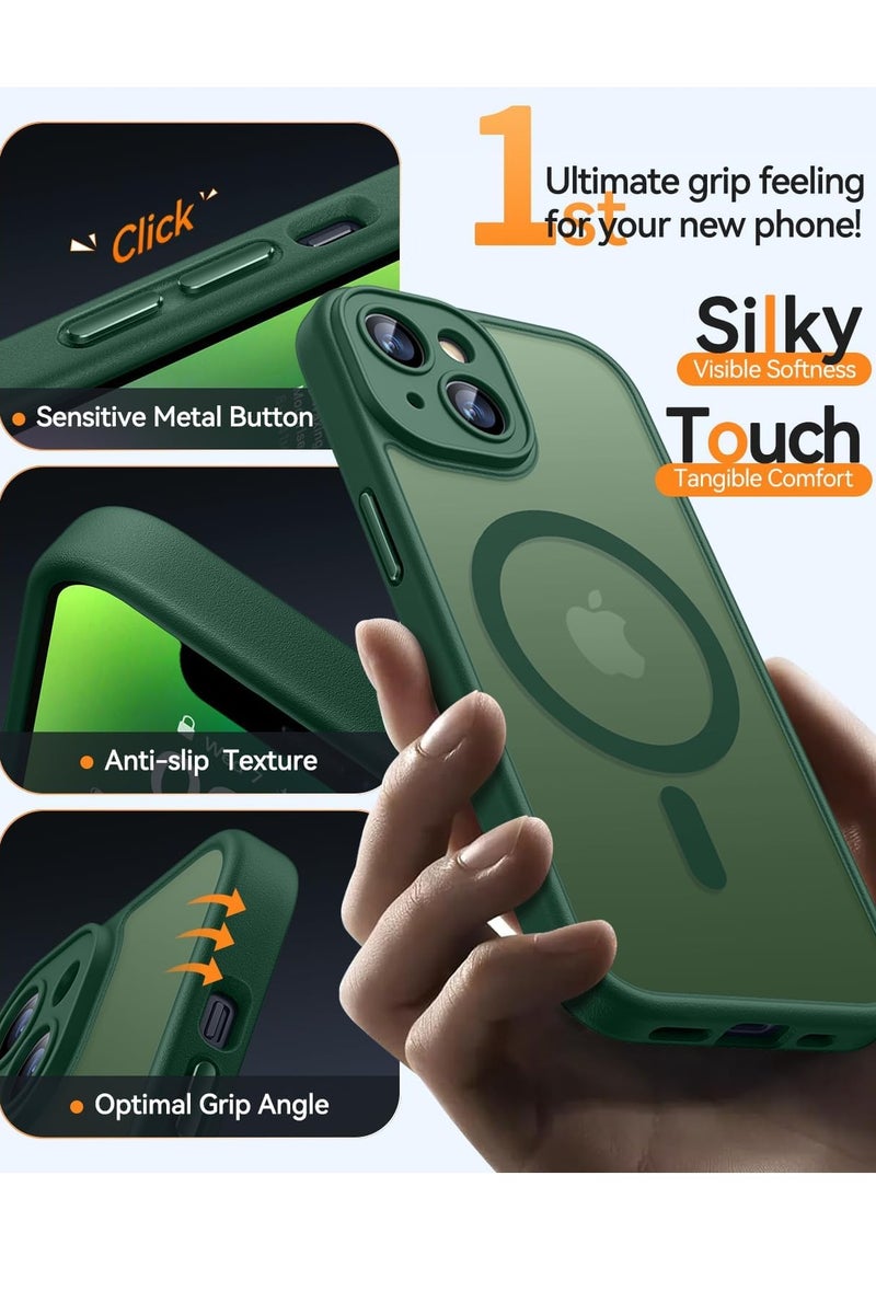 ثسؤشسث غطاء مغناطيسي لجهاز آيفون 14 بلس 6.7 بوصة، متوافق مع MagSafe، حماية كاملة للكاميرا، غطاء حماية غير لامع شفاف غير لامع مقاوم للصدمات، أخضر - Image 5