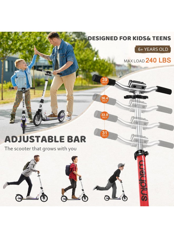 WAYPLUS WAYPLUS Lightweight Kick Scooter for Kids, Teens and Adults, Foldable, 8-Inch Non-Slip Deck, ABEC9 Bearing, Adjustable Height 3.9-6.2FT, Red - Image 1