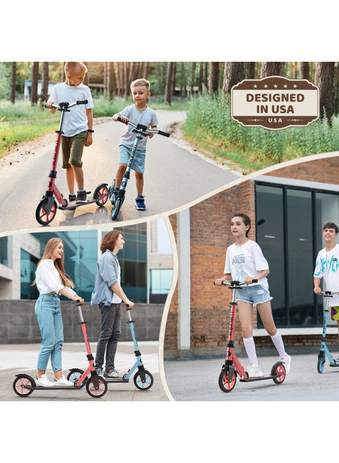 WAYPLUS WAYPLUS Lightweight Kick Scooter for Kids, Teens and Adults, Foldable, 8-Inch Non-Slip Deck, ABEC9 Bearing, Adjustable Height 3.9-6.2FT, Red - Image 4