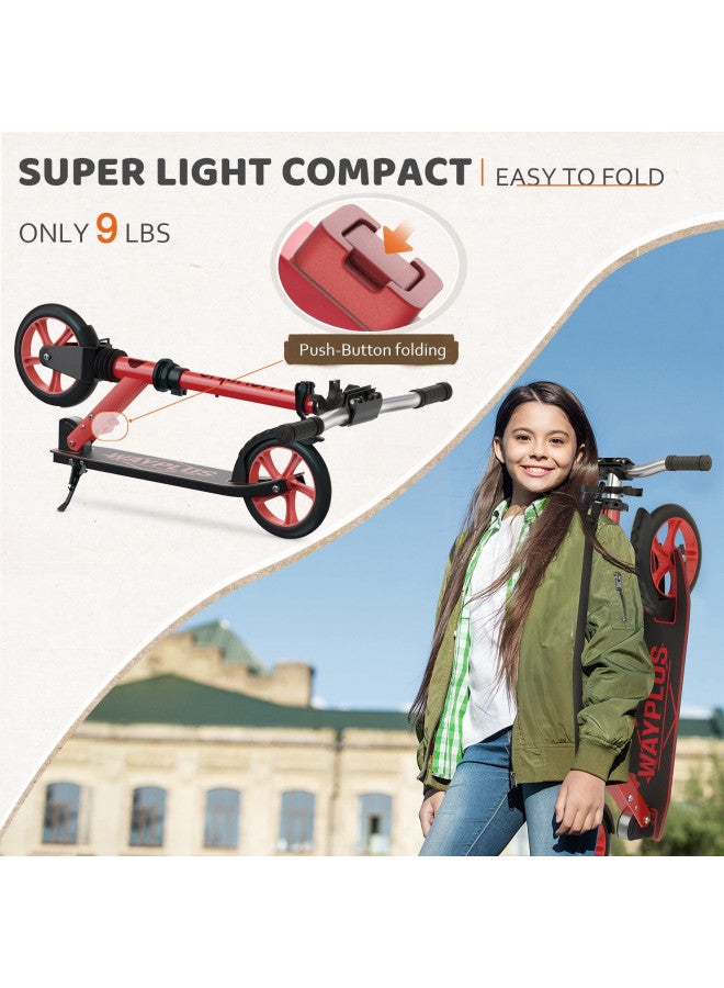 WAYPLUS WAYPLUS Lightweight Kick Scooter for Kids, Teens and Adults, Foldable, 8-Inch Non-Slip Deck, ABEC9 Bearing, Adjustable Height 3.9-6.2FT, Red - Image 2