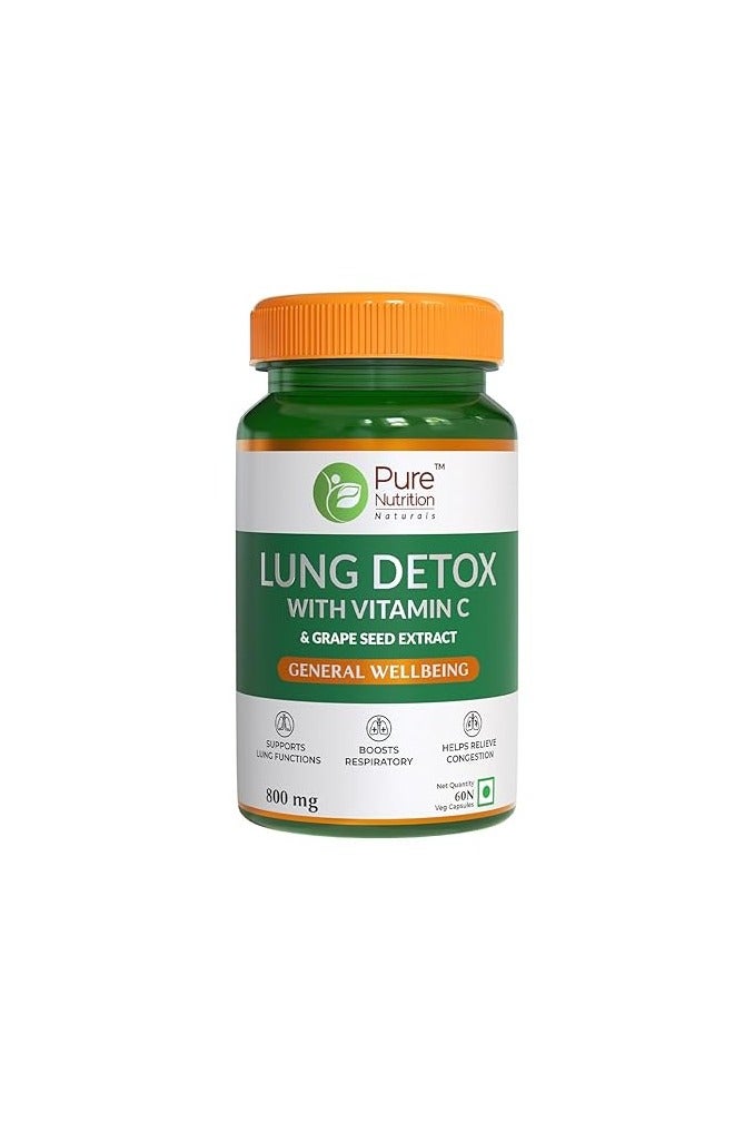 بيور نيوتريشن Pure Nutrition Lung Detox مع فيتامين C ومستخلص بذور العنب 800 ملغ - 60 كبسولة نباتية - Image 1