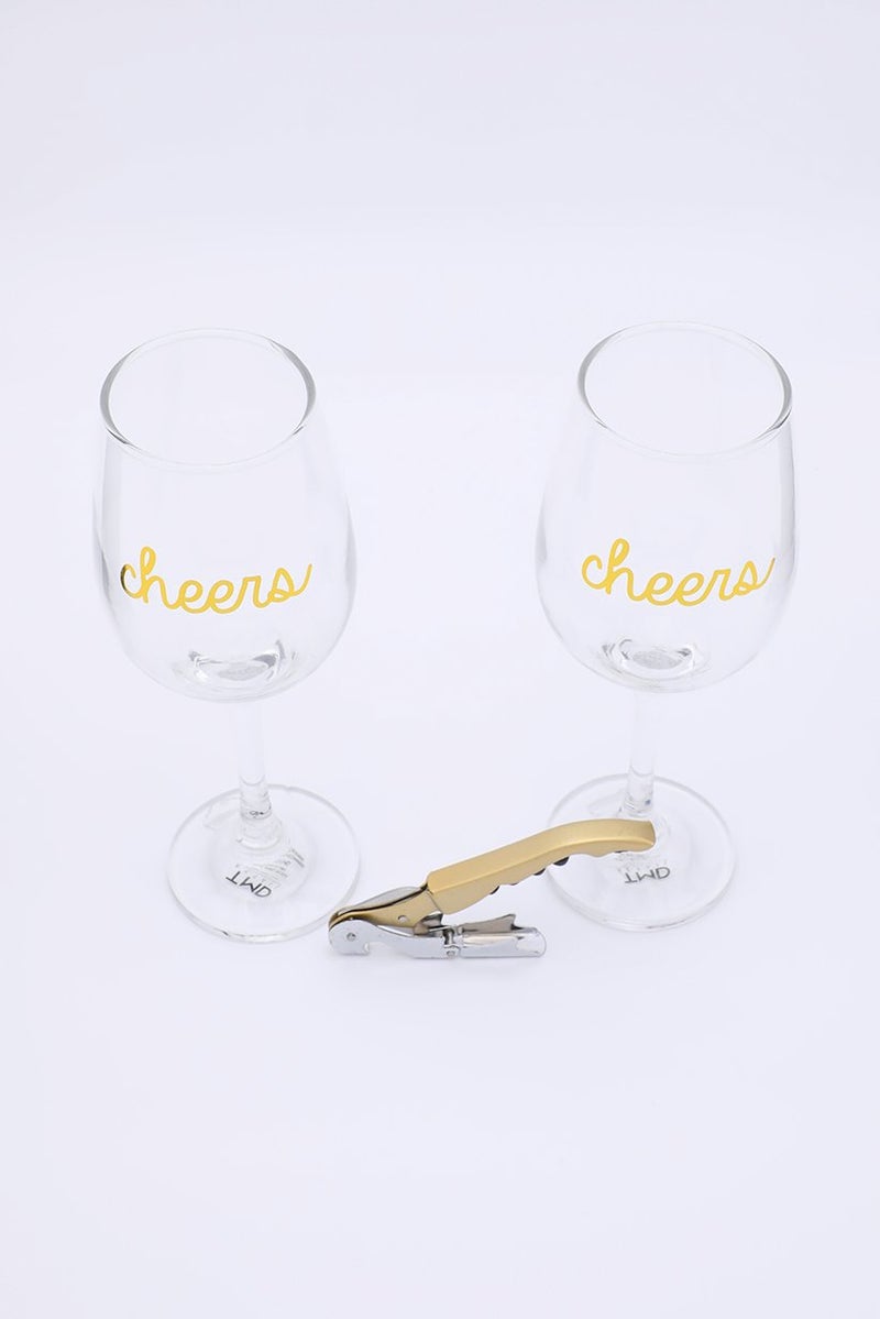 TMD HOLDINGS 2 Pieces Cheers Glass Hostess Set, Transparent and Gold  - Image 3