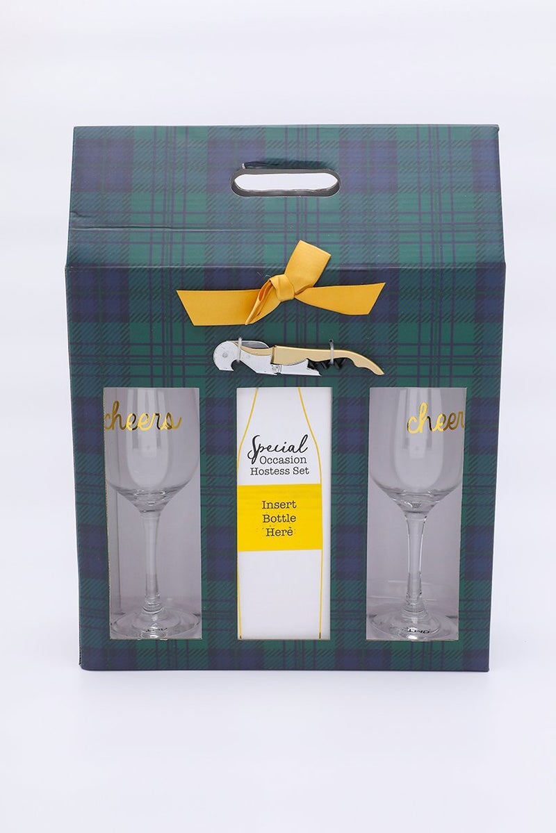 TMD HOLDINGS 2 Pieces Cheers Glass Hostess Set, Transparent and Gold  - Image 1