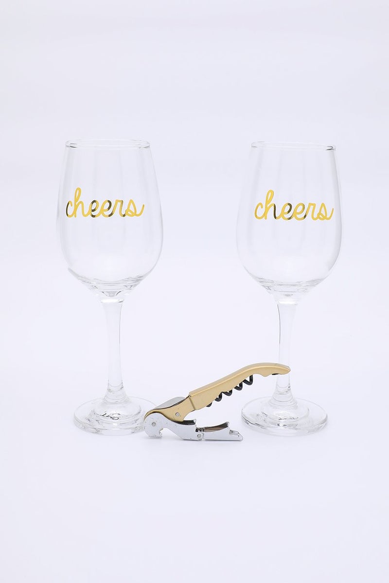 TMD HOLDINGS 2 Pieces Cheers Glass Hostess Set, Transparent and Gold  - Image 2