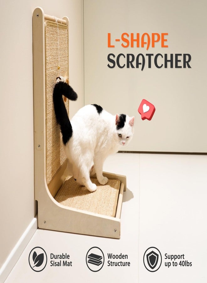 PETKARAY Cat Scratcher, Sisal Cat Scratch Pad, L Shape Scratching Board for Indoor Kitty, Floor Mounted Scratcher with Mouse Toy Catnip - Image 5