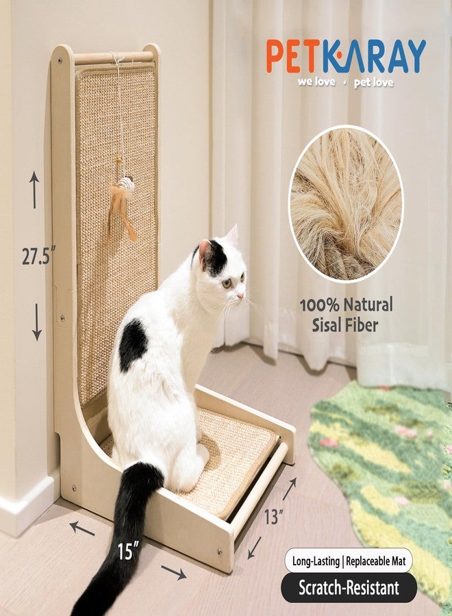 PETKARAY Cat Scratcher, Sisal Cat Scratch Pad, L Shape Scratching Board for Indoor Kitty, Floor Mounted Scratcher with Mouse Toy Catnip - Image 2