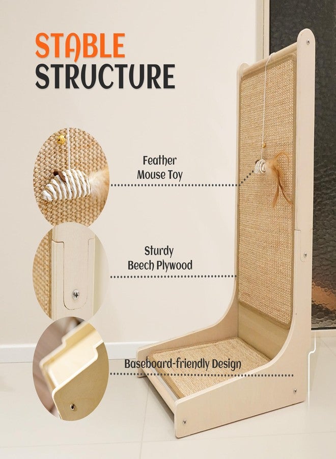 PETKARAY Cat Scratcher, Sisal Cat Scratch Pad, L Shape Scratching Board for Indoor Kitty, Floor Mounted Scratcher with Mouse Toy Catnip - Image 4