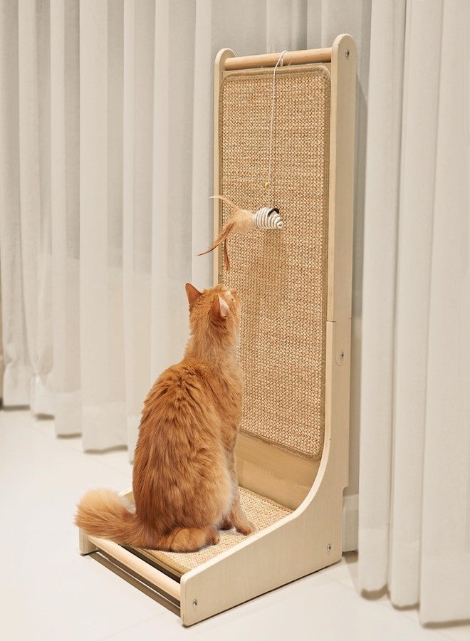 PETKARAY Cat Scratcher, Sisal Cat Scratch Pad, L Shape Scratching Board for Indoor Kitty, Floor Mounted Scratcher with Mouse Toy Catnip - Image 1