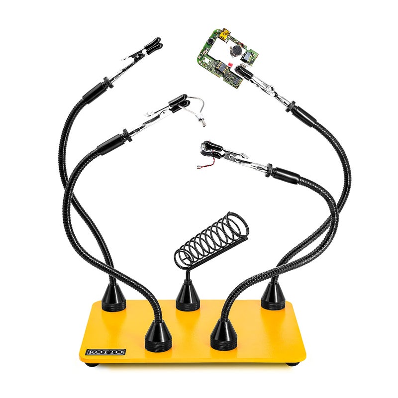 Fstop Labs Third Hand Soldering Tool PCB Holder Four Magnetic Based With Iron Holder, Flexible Metal Arms Helping Hands Crafts Jewelry Hobby Workshop Helping Station Non-Slip Steel Weighted Base - Image 1