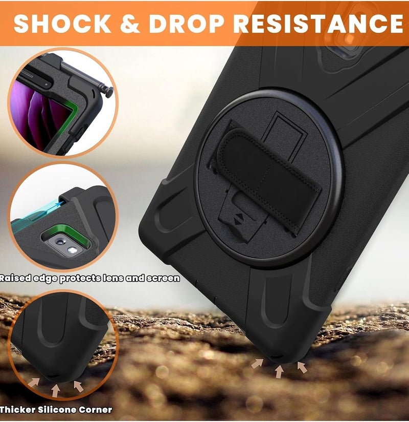 KASTWAVE Rugged Protective Case For Galaxy Tab Active 3 8.0 T570 T575 T577 With Rotating Stand And Hand Strap, Shockproof And Drop Resistant, Black - Image 5