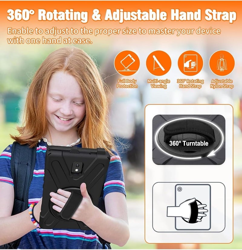 KASTWAVE Rugged Protective Case For Galaxy Tab Active 3 8.0 T570 T575 T577 With Rotating Stand And Hand Strap, Shockproof And Drop Resistant, Black - Image 3